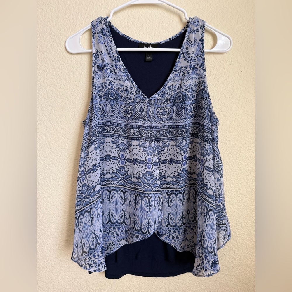 by & by Navy and White Patterned Tank Top